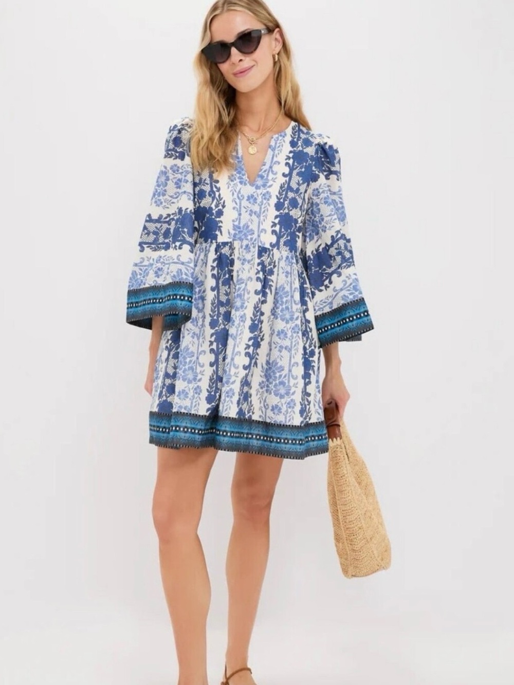 Tuckernuck Bondi Blues Izzie Blue and White Floral V-Neck Mini Dress